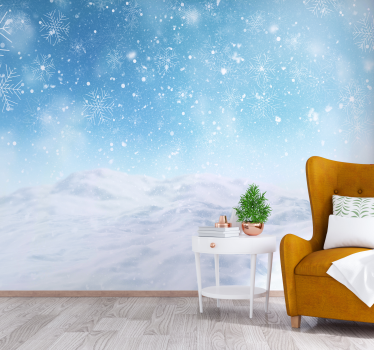Tapisserie salon Flocons de neige sur un paysage bleu - TenStickers