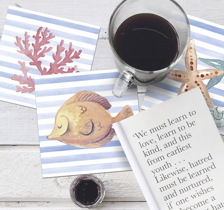 Dessous de verre carreaux créatures marines artwork - TenStickers