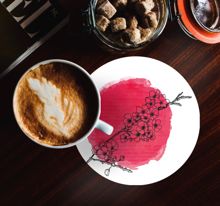 Dessous de verre contour floral sur rose - TenStickers