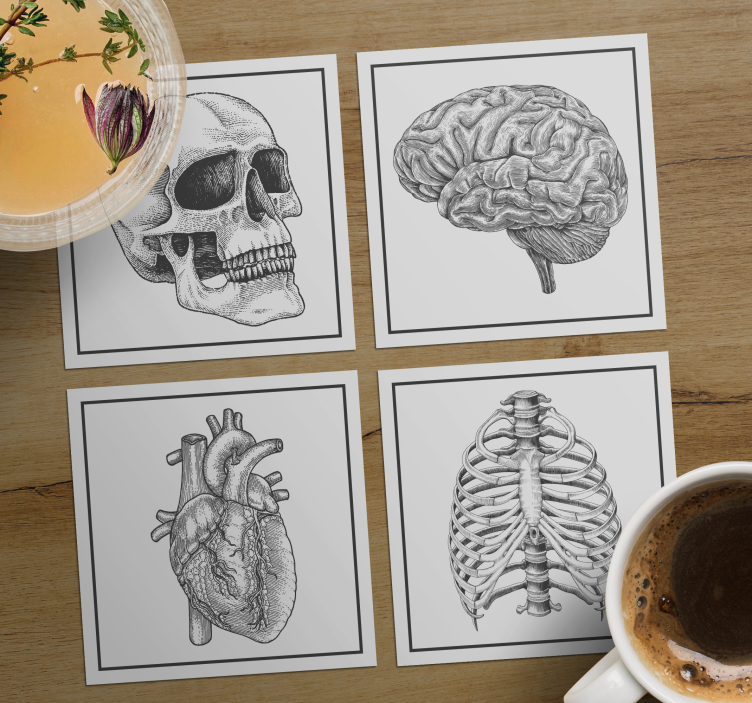 Dessous de verre geek crâne anatomique cerveau coeur - TenStickers