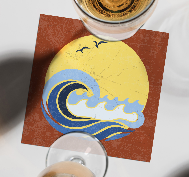 Dessous de verre geek design vagues au coucher de soleil - TenStickers