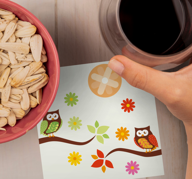 Dessous de verre geek hiboux et fleurs colorés - TenStickers