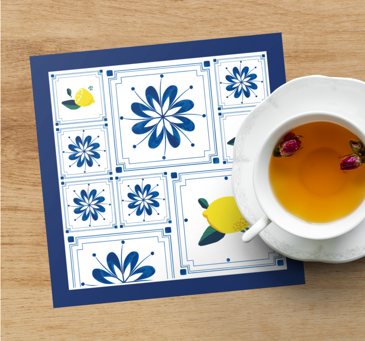 Dessous de verre carreaux motif floral citron - TenStickers