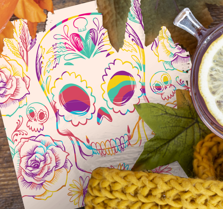 Dessous de verre halloween crâne floral coloré - TenStickers