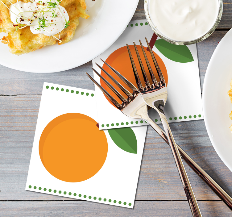 Dessous de verre moderne orange avec feuille - TenStickers