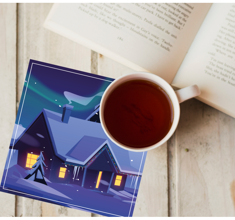 Dessous de verre noël cabane enneigée avec lumières - TenStickers