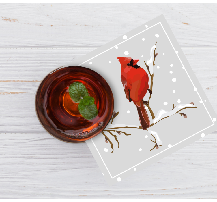 Dessous de verre noël cardinal sur branche enneigée - TenStickers