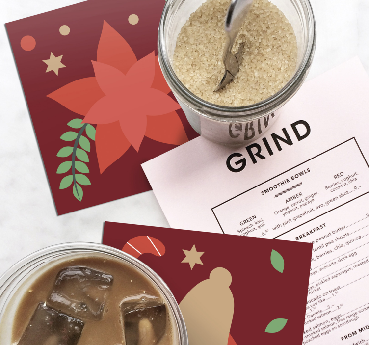 Dessous de verre noël motif poinsettia et cloche - TenStickers