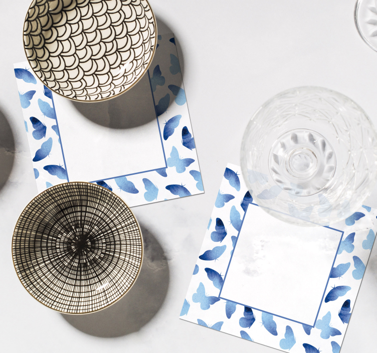 Dessous de verre personnalisable cadres bleus papillons - TenStickers