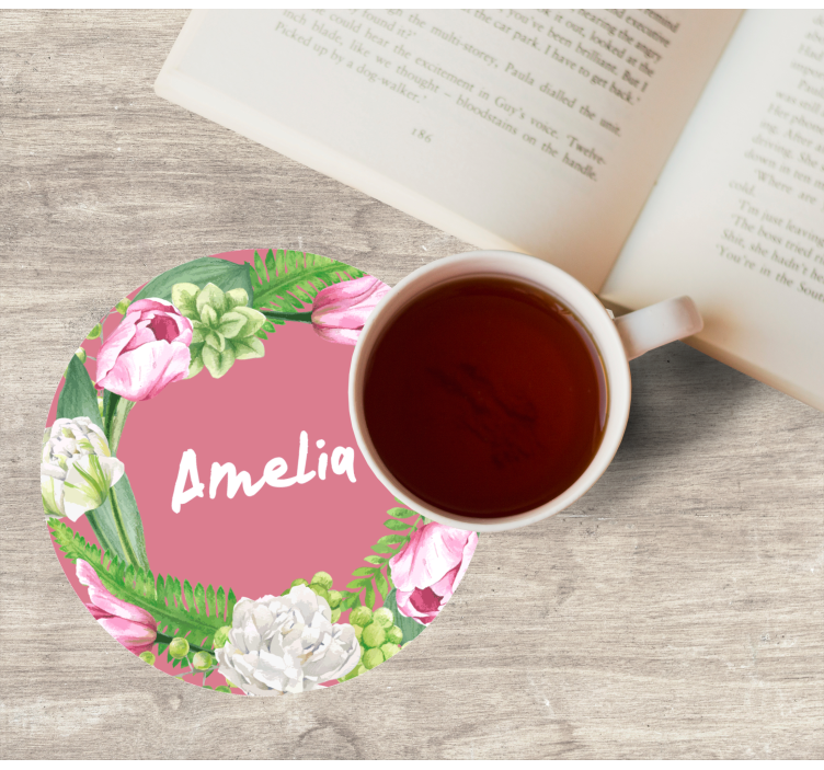 Dessous de verre personnalisable couronne florale rose - TenStickers