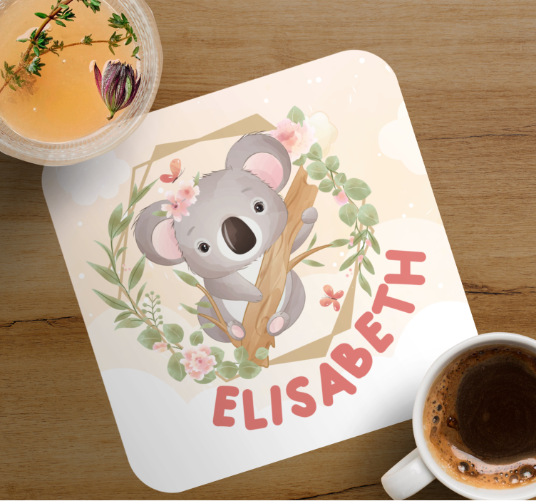 Dessous de verre personnalisable koala mignon avec fleurs - TenStickers