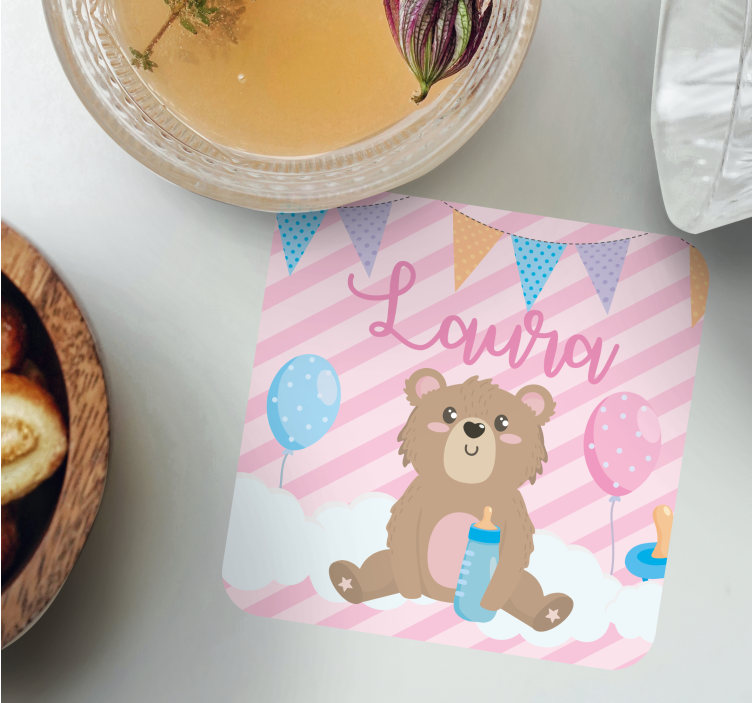 Dessous de verre personnalisable ourson mignon avec ballons - TenStickers