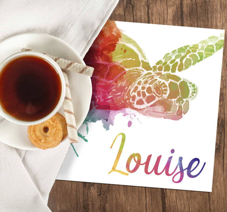 Dessous de verre tortue colorée avec nom - TenStickers