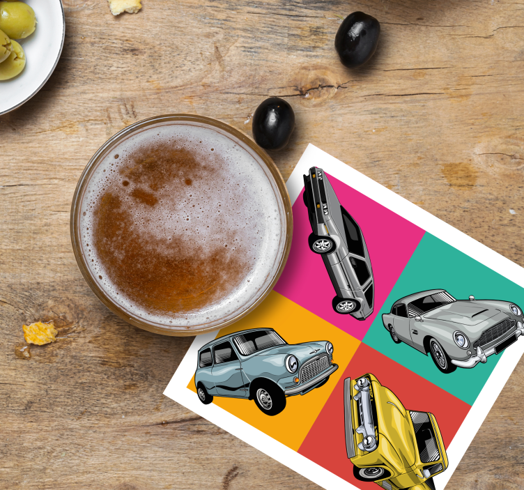 Dessous de verre vintage quatuor de voitures classiques - TenStickers