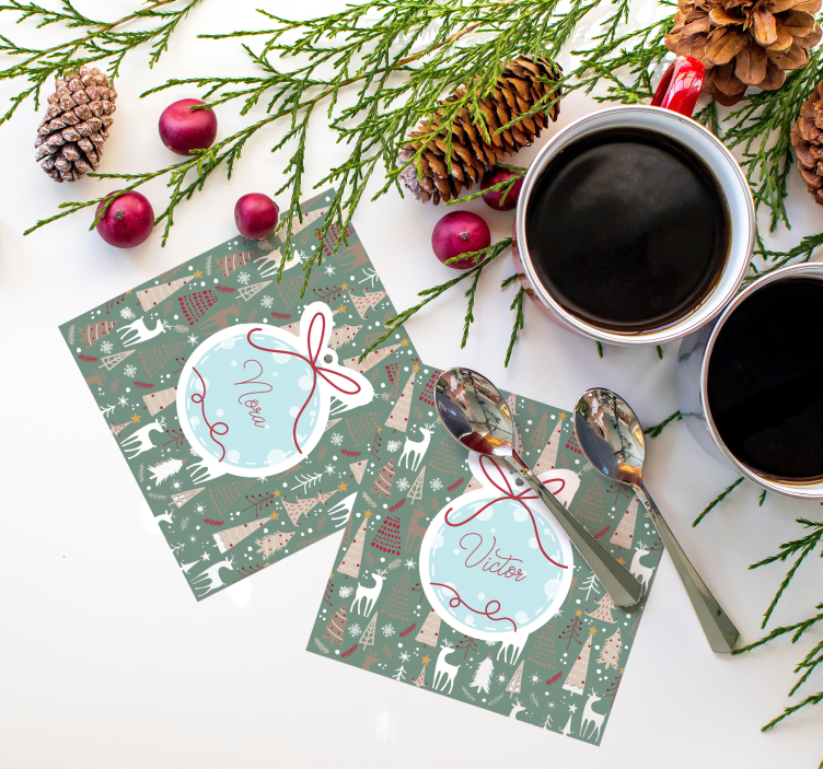 Sous-verre Noël motif forêt personnalisable - TenStickers