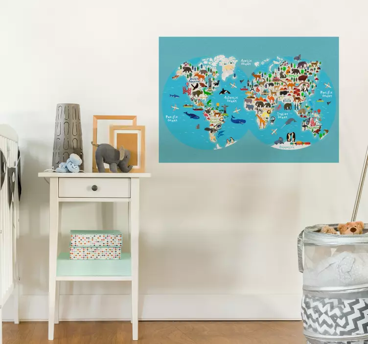 Poster carte du monde animaux - TenStickers