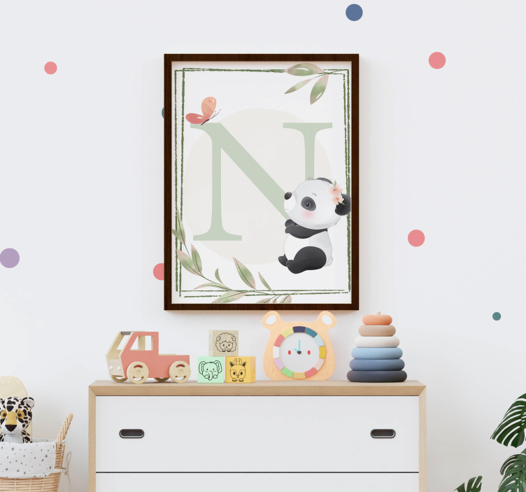Poster chambre enfant panda lettre personnalisé - TenStickers
