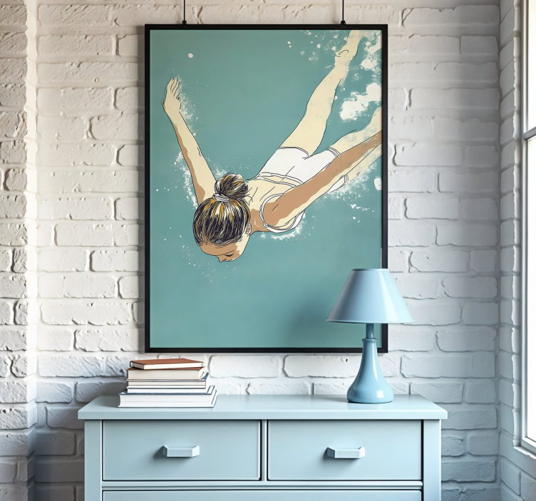 Poster dessin artistique nageur - TenStickers