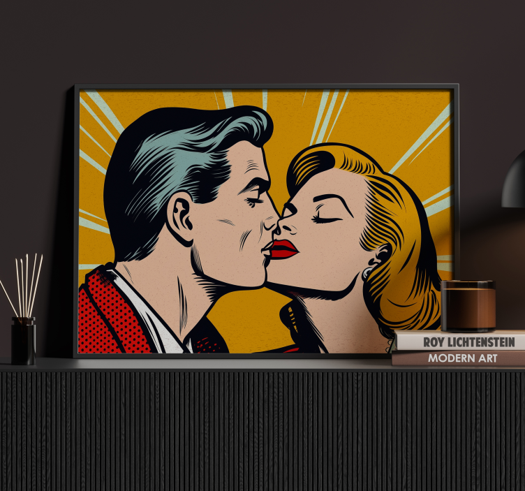 Poster pop art couple vintage s'embrassant - TenStickers