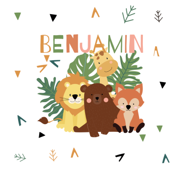 Poster chambre enfant animaux sauvages mignons avec feuilles - TenStickers