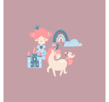 Poster chambre enfant licornes et princesses pastel - TenStickers