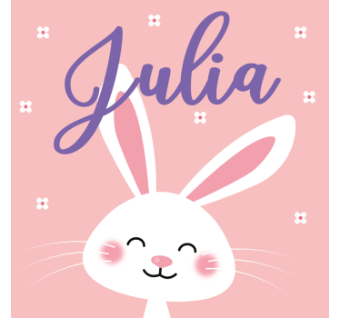 Poster chambre enfant lapin blanc avec nom - TenStickers
