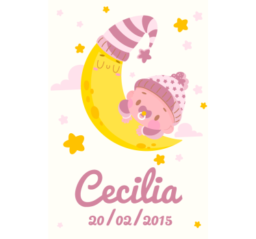Poster chambre enfant bébé avec nom et date de naissance - TenStickers