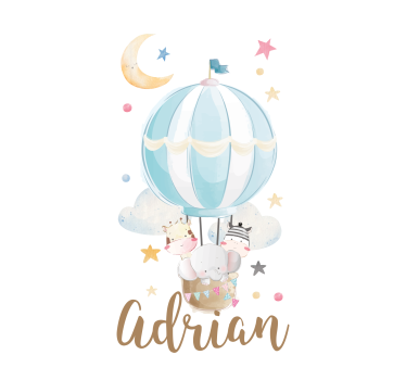 Poster chambre enfant trois animaux sur des ballons étoiles et nu - TenStickers
