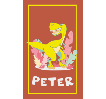 Poster chambre enfant dino jaune avec plantes - TenStickers