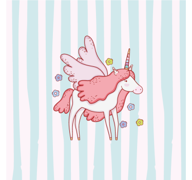 Poster chambre enfant motif licornes avec ailes et fleurs - TenStickers