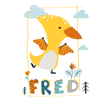 Poster chambre enfant ptérosaure jaune enfantin - TenStickers