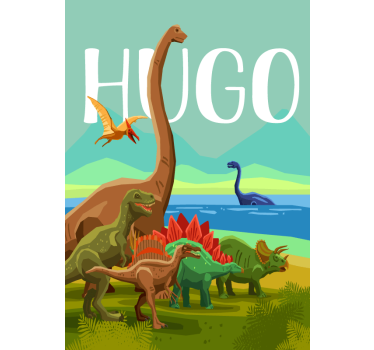 Poster mural dinosaures avec prénom - TenStickers