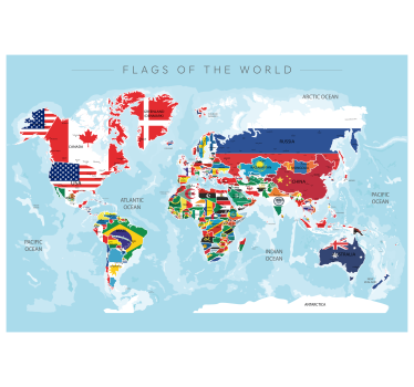 Poster mural carte du monde avec drapeaux pays - TenStickers