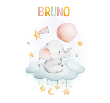 Poster chambre enfant nom éléphant sur un nuage - TenStickers