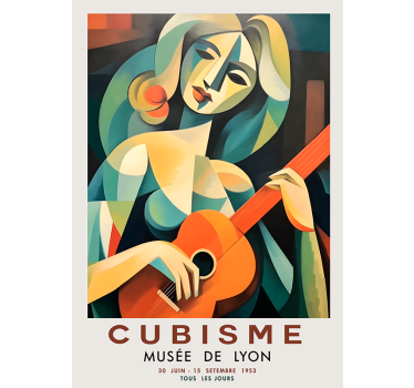 Poster art portrait cubiste femme avec guitare - TenStickers