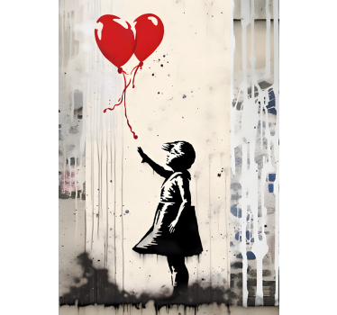 Poster art peinture murale fille avec ballons - TenStickers