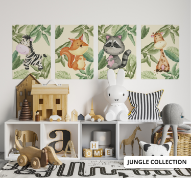Poster mural dessin raton laveur dans la jungle - TenStickers