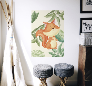 Poster mural dessin renard dans la jungle - TenStickers