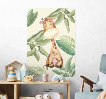 Poster mural dessin girafe dans la jungle - TenStickers