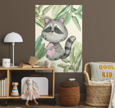 Poster mural dessin raton laveur dans la jungle - TenStickers