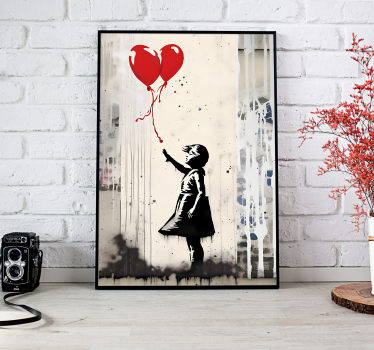 Poster art peinture murale fille avec ballons - TenStickers