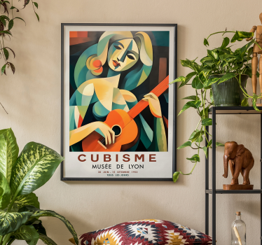 Poster art portrait cubiste femme avec guitare - TenStickers