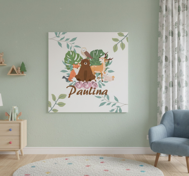 Poster chambre enfant animaux des bois girly personnalisé - TenStickers