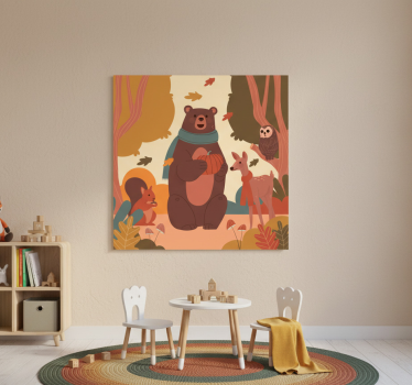 Poster chambre enfant animaux heureux en forêt d'automne - TenStickers