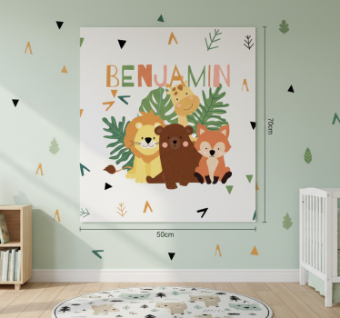 Poster chambre enfant animaux sauvages mignons avec feuilles - TenStickers
