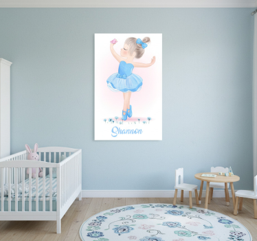 Poster chambre enfant ballerine bleue avec prénom - TenStickers