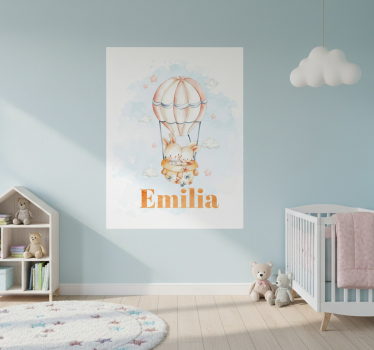 Poster chambre enfant ballon pastel avec animaux doux - TenStickers
