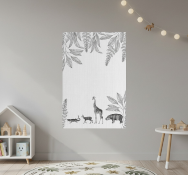 Poster chambre enfant bordure animaux et arbres safari - TenStickers