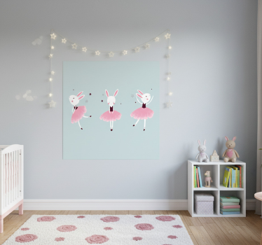 Poster chambre enfant danseuse lapin dans les roses - TenStickers