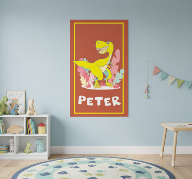 Poster chambre enfant dino jaune avec plantes - TenStickers